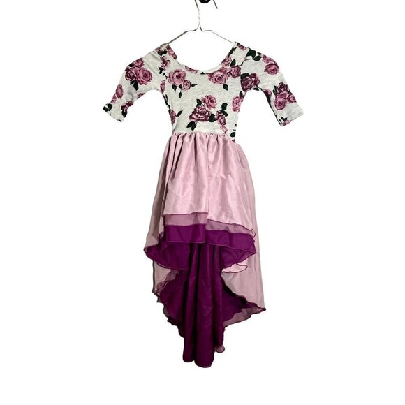 Pleiades Kids Dress Size 2T Pink Scoop Neck Gray Rose Floral Ombre Chiffon Skirt - Picture 1 of 11